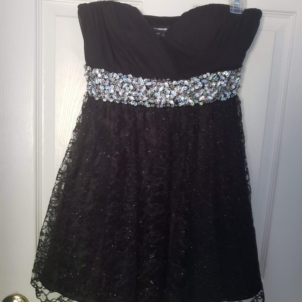MyMichelle Black Homecoming Dress with Rhinestones